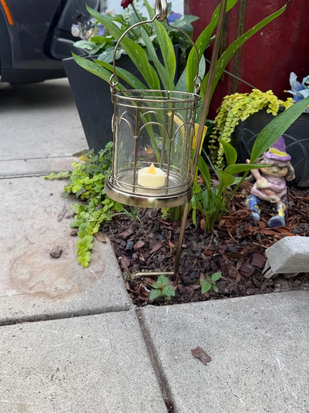 NIB Hearth & Hand Magnolia 2ct Outdoor Stake Candle Lanterns Brass